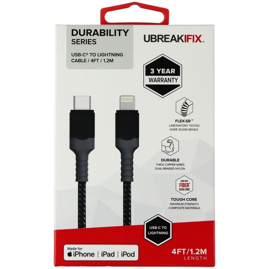 UBREAKIFIX (4-Ft) USB-C to 8-Pin Durability Cable for iPhone/iPad - Black Image 1