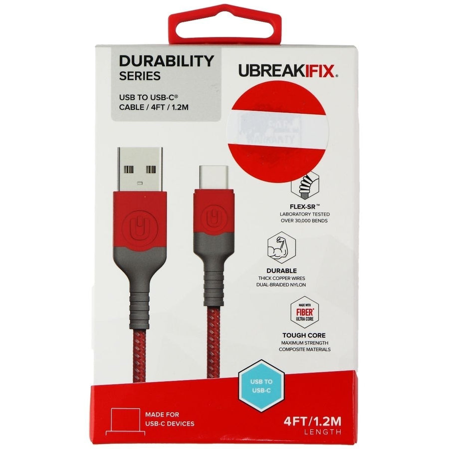 UBREAKIFIX Durability Series USB to USB-C Cable (4FT) - Red Image 1