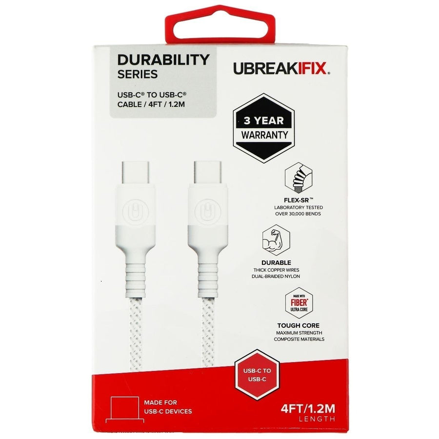 UBREAKIFIX (4-Ft) Durability Series USB-C to USB-C Cable - White Image 1