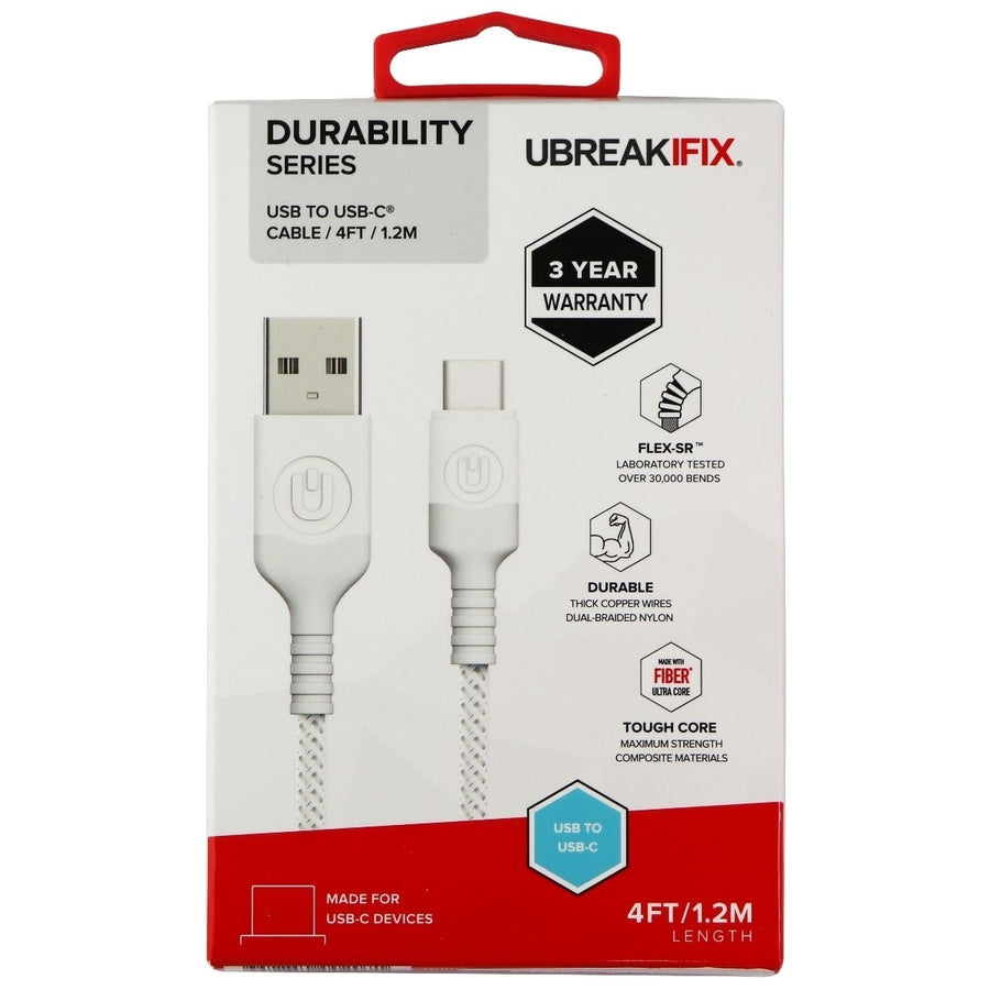 UBREAKIFIX Durability Series USB to USB-C Cable (4FT) - White Image 1