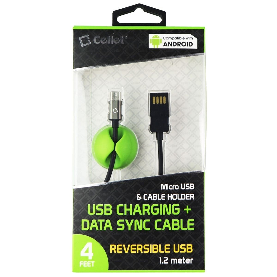 Cellet Micro USB and CABLE HOLDER USB Charging + Data Sync Cable (4FT) - Black Image 1