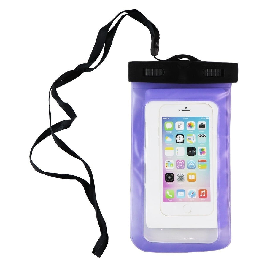 Universal Water Resistant Pouch for Smartphones with Carrying Cord - Purple Image 1