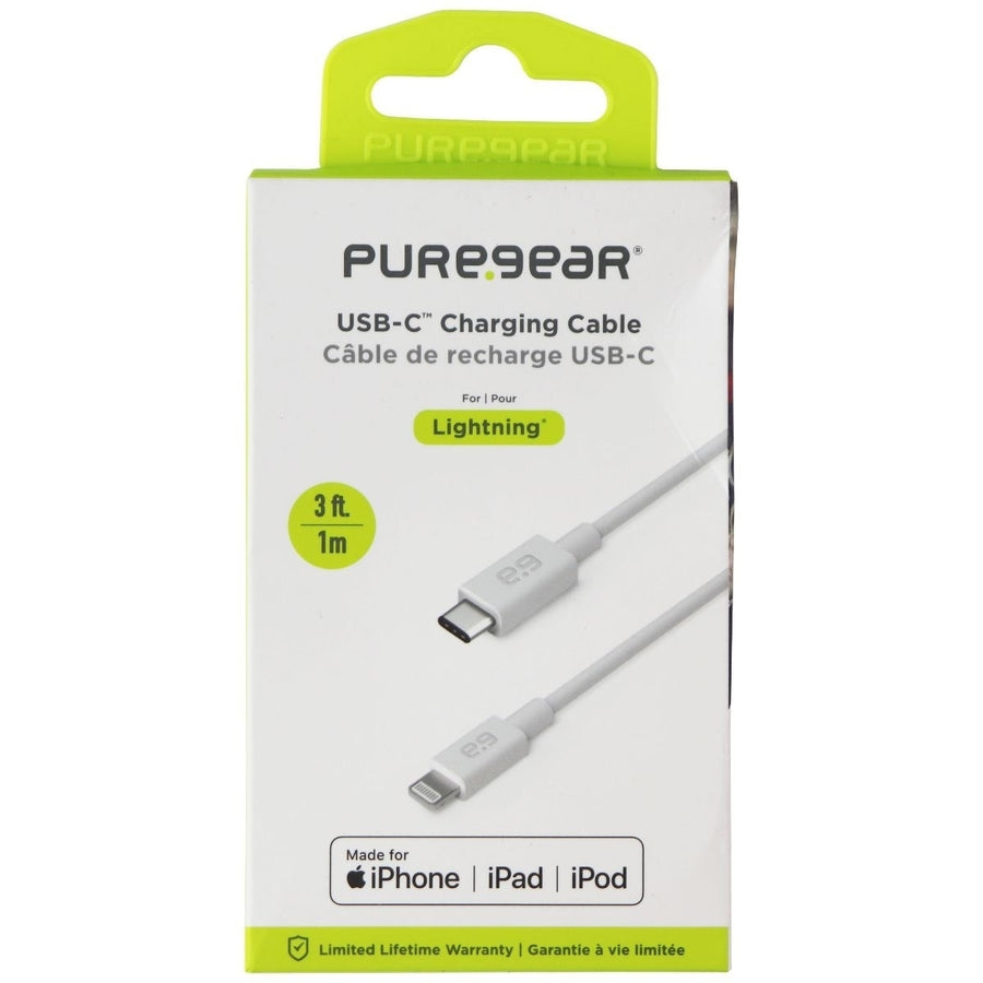 PureGear (3 FT) USB-C to Lightning 8-Pin MFi Cable for iPhone - White Image 1
