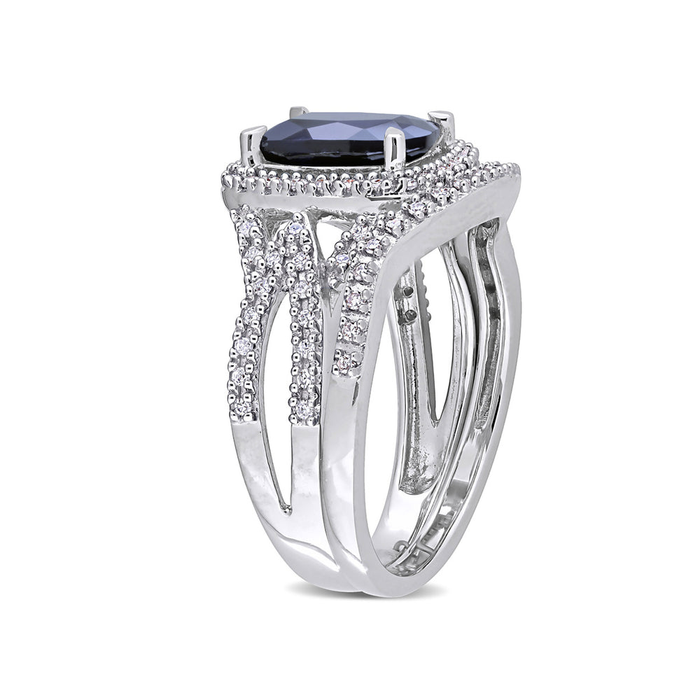 2.20 Carat (ctw) Lab-Created Blue Sapphire with Diamonds Bridal Wedding Set Engagement Ring 10K White Gold Image 2