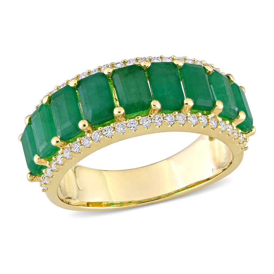 2.40 Carat (ctw) Emerald Ring band with Diamonds in 14K Yellow Gold Image 1