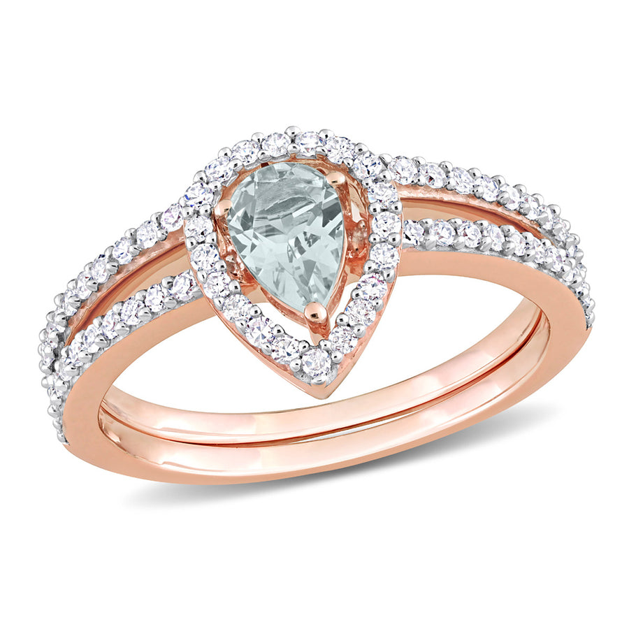 2/5 Carat (ctw) Aquamarine with Diamonds 1/3 Ring Set in 10K Pink Gold Image 1