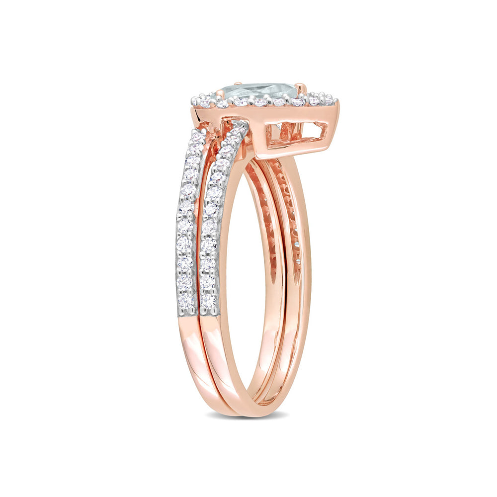 2/5 Carat (ctw) Aquamarine with Diamonds 1/3 Ring Set in 10K Pink Gold Image 2