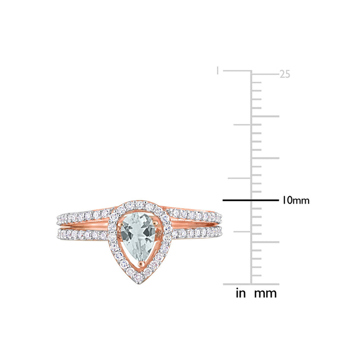 2/5 Carat (ctw) Aquamarine with Diamonds 1/3 Ring Set in 10K Pink Gold Image 3