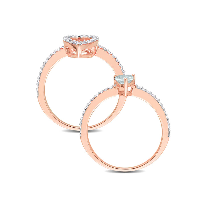2/5 Carat (ctw) Aquamarine with Diamonds 1/3 Ring Set in 10K Pink Gold Image 4