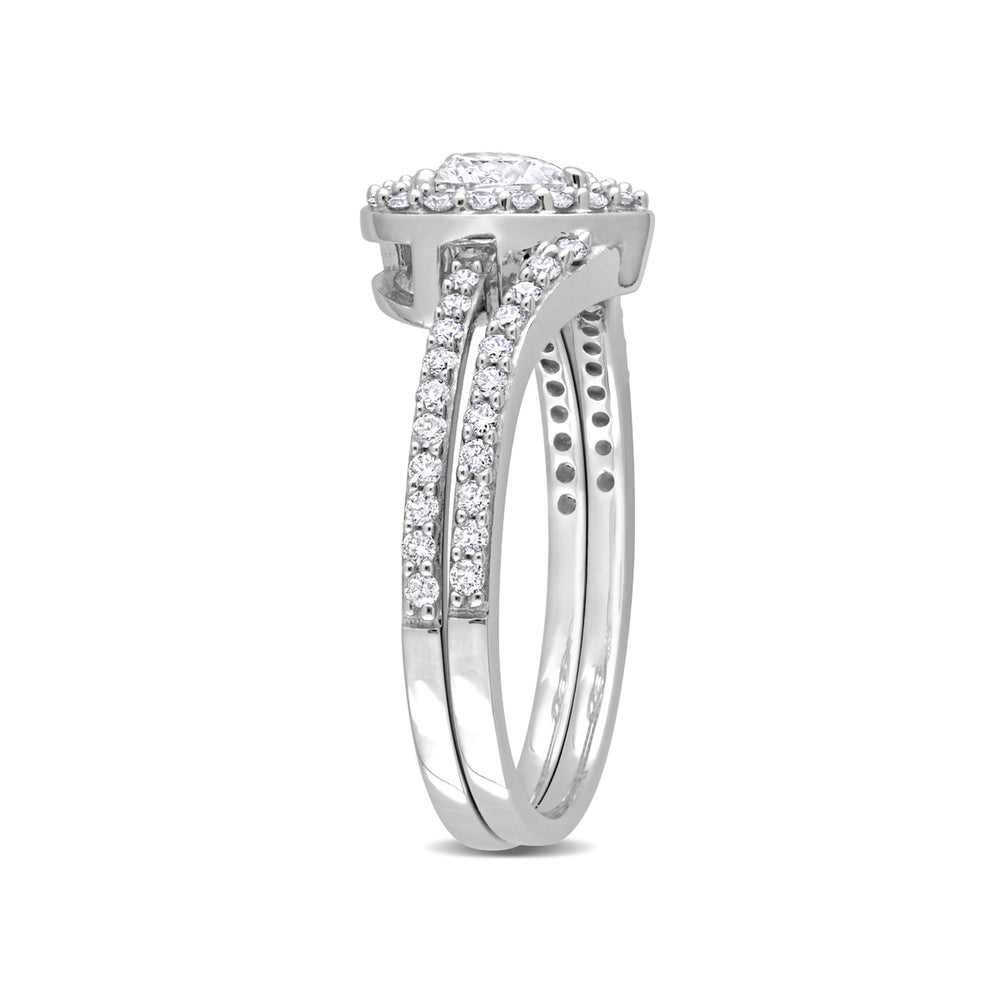 1/2 Carat (ctw) Lab-Created White Sapphire Engagement Ring and Wedding Band Set 10K White Gold with Diamonds Image 2