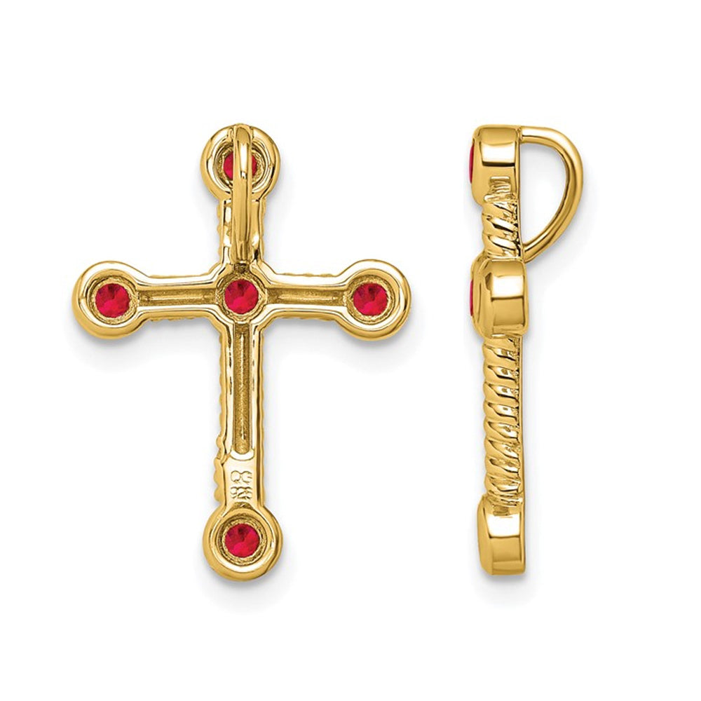 3/10 Carat (ctw) Natural Ruby Cross Pendant Necklace in 14K Yellow Gold with Chain Image 3