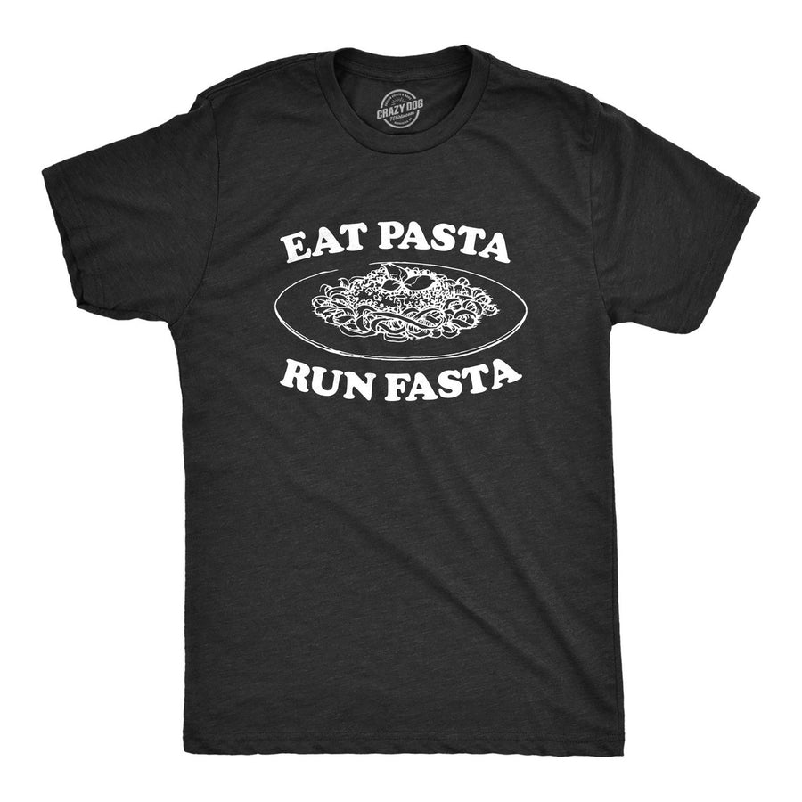 Mens Eat Pasta Run Fasta Tshirt Funny Workout Fitness Top Italian Pride Sayings Image 1