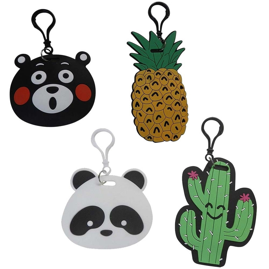 4-Pack Soft PVC Carabiner CactusPandaPineappleBear School Bags Luggage Tag Irresistibly Comfortable for Kids. Image 1