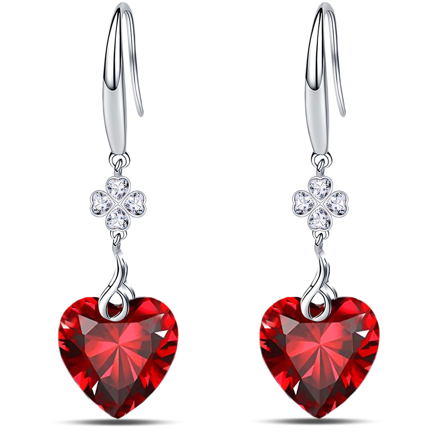 925 Sterling Silver 5A Heart Cut CZ Four Leaf Clover Dangle Earrings fro Women Image 1