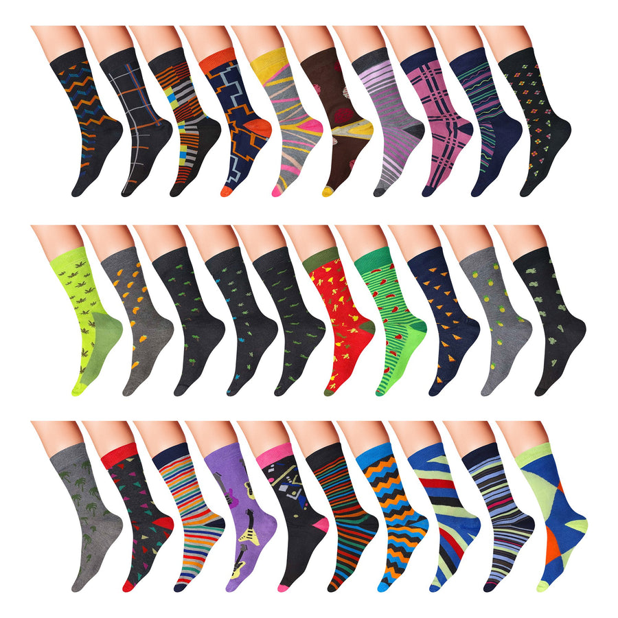 30-Pairs: Mens James Fiallo Premium Quality Fun Printed Dress Socks Image 1