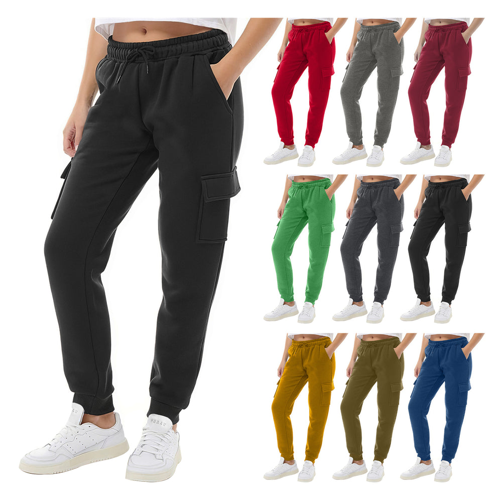 4-Pack: Womens Ultra-Soft Winter Warm Casual Fleece Lined Cargo Joggers Image 2