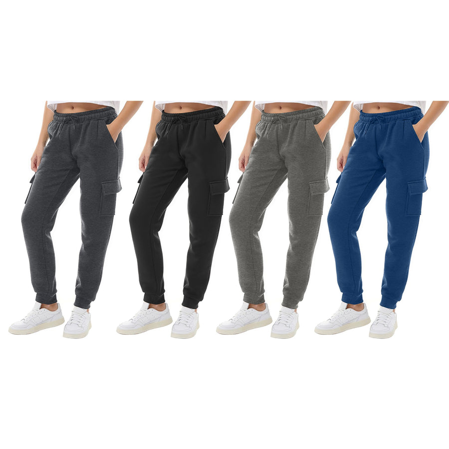 4-Pack: Womens Ultra-Soft Winter Warm Casual Fleece Lined Cargo Joggers Image 1