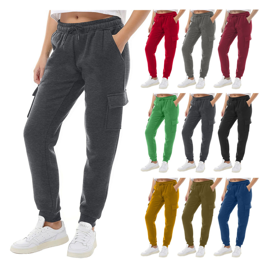 2-Pack: Womens Ultra-Soft Winter Warm Casual Fleece Lined Cargo Joggers Image 1
