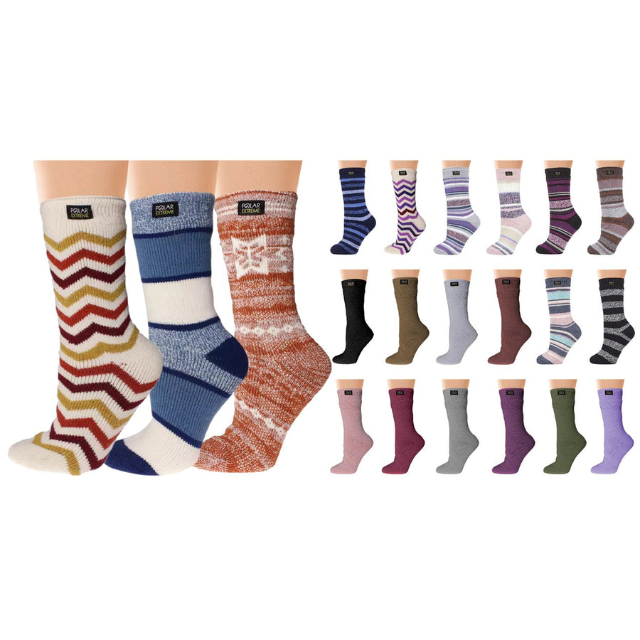 3-Pairs: Womens Polar Extreme Insulated Thermal Ultra-Soft Winter Warm Crew Socks Image 1
