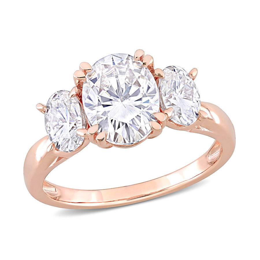 3.00 Carat (ctw) Lab-Created Three-Stone Oval Moissanite Engagement Ring in 10K Rose Gold Image 1