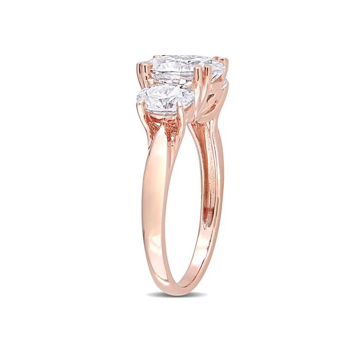 3.00 Carat (ctw) Lab-Created Three-Stone Oval Moissanite Engagement Ring in 10K Rose Gold Image 3