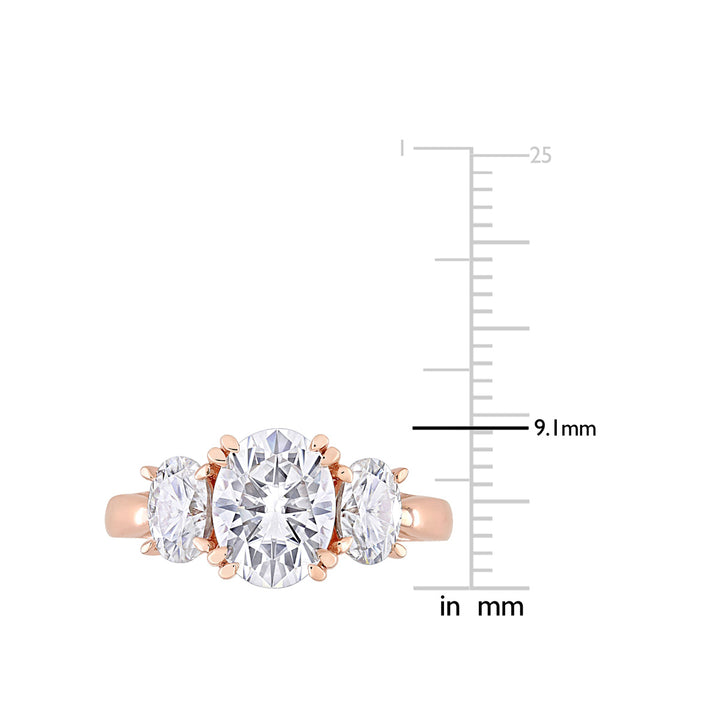 3.00 Carat (ctw) Lab-Created Three-Stone Oval Moissanite Engagement Ring in 10K Rose Gold Image 4