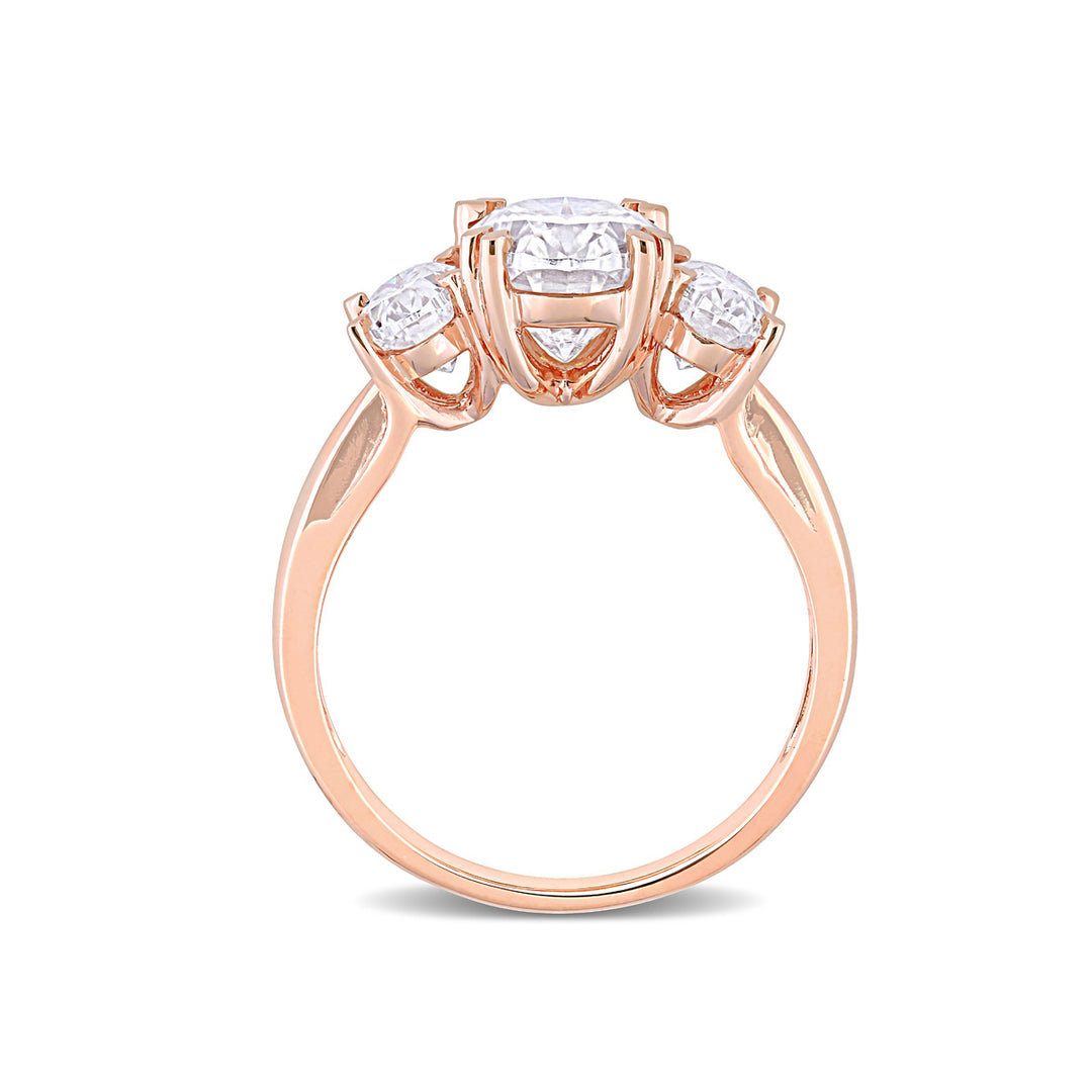 3.00 Carat (ctw) Lab-Created Three-Stone Oval Moissanite Engagement Ring in 10K Rose Gold Image 4