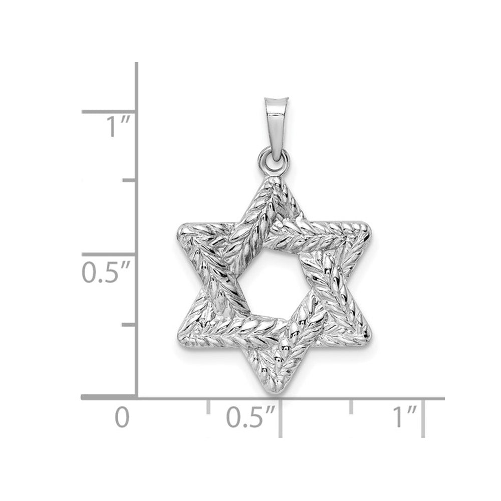 14K White Gold Textured Star of David Pendant Necklace with Chain Image 2