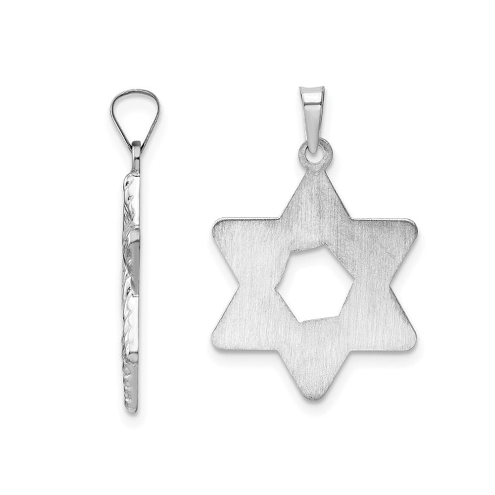 14K White Gold Textured Star of David Pendant Necklace with Chain Image 3