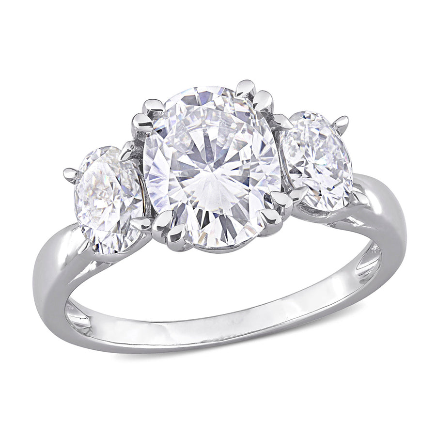 3.00 Carat (ctw) Lab-Created Three-Stone Oval Moissanite Engagement Ring in 10K White Gold Image 1