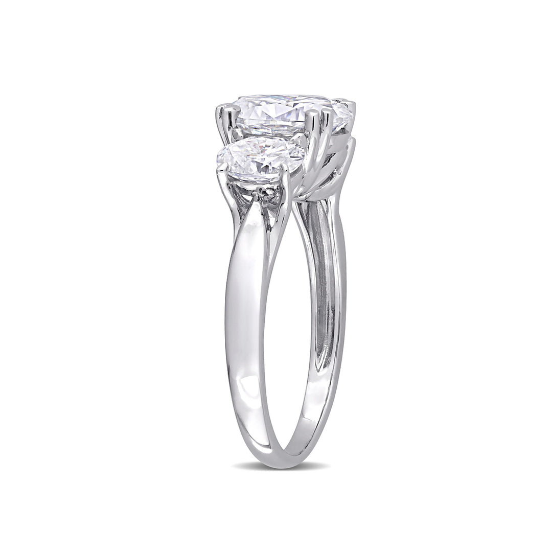3.00 Carat (ctw) Lab-Created Three-Stone Oval Moissanite Engagement Ring in 10K White Gold Image 3