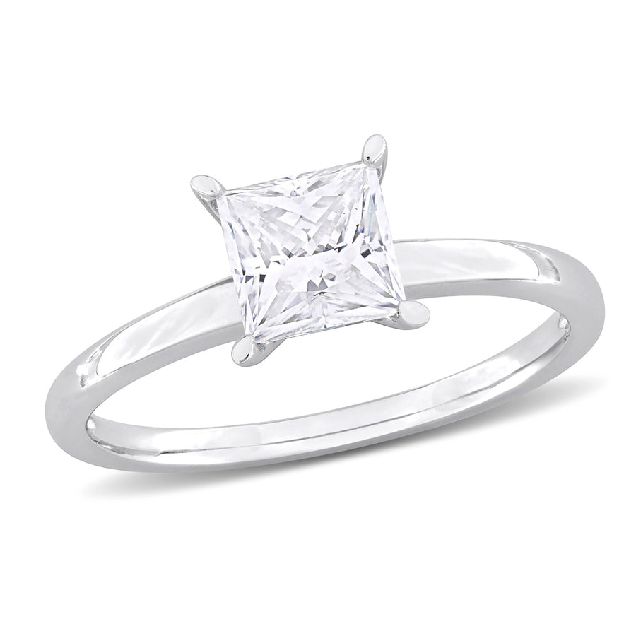7/8 Carat (ctw) Lab-Created Square-Cut Moissanite Engagement Ring in Sterling Silver Image 1