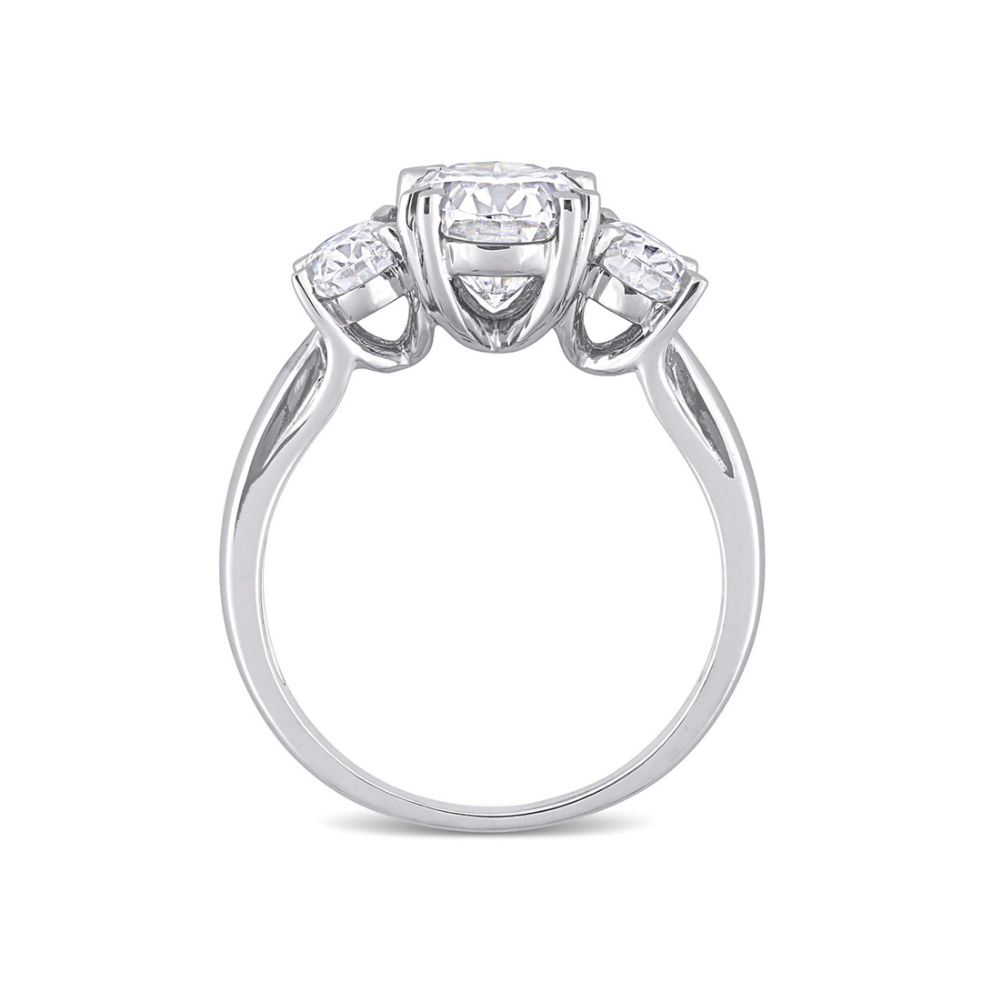 3.00 Carat (ctw) Lab-Created Three-Stone Oval Moissanite Engagement Ring in 10K White Gold Image 4