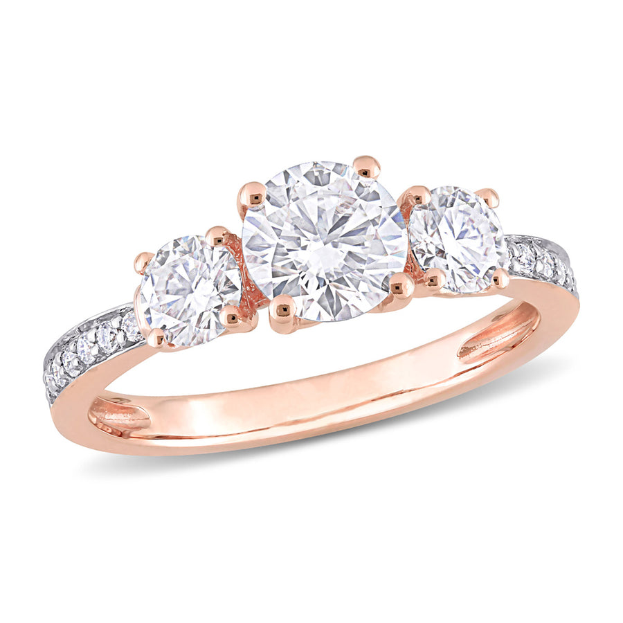 1.30 Carat (ctw) Lab-Created Three-Stone Moissanite Engagement Ring in 10K Rose Gold Image 1