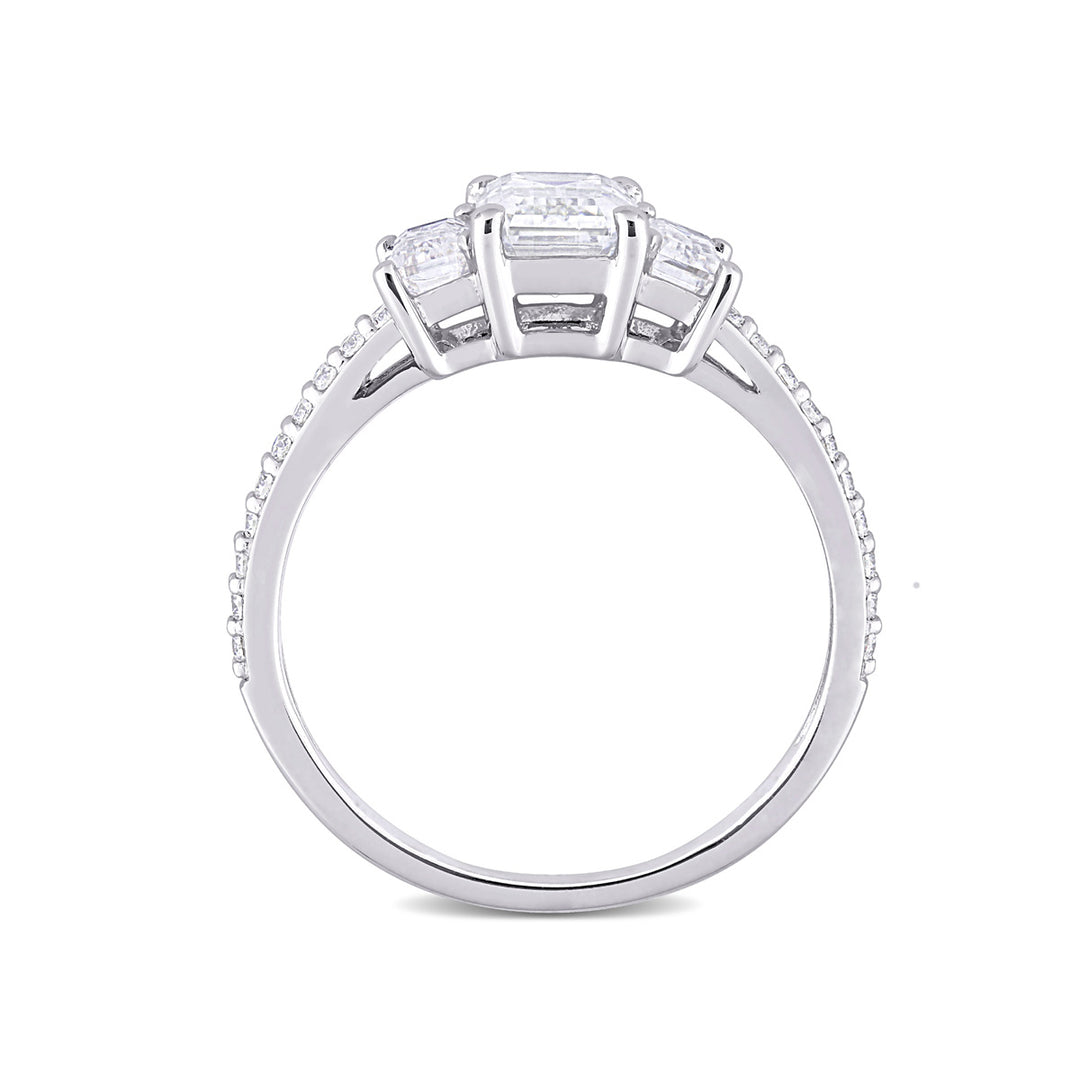 1.76 Carat (ctw) Lab-Created Three-Stone Octagon Moissanite Engagement Ring in 10K White Gold Image 4