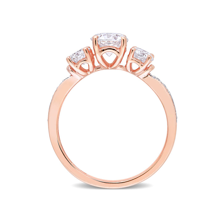 1.30 Carat (ctw) Lab-Created Three-Stone Moissanite Engagement Ring in 10K Rose Gold Image 4