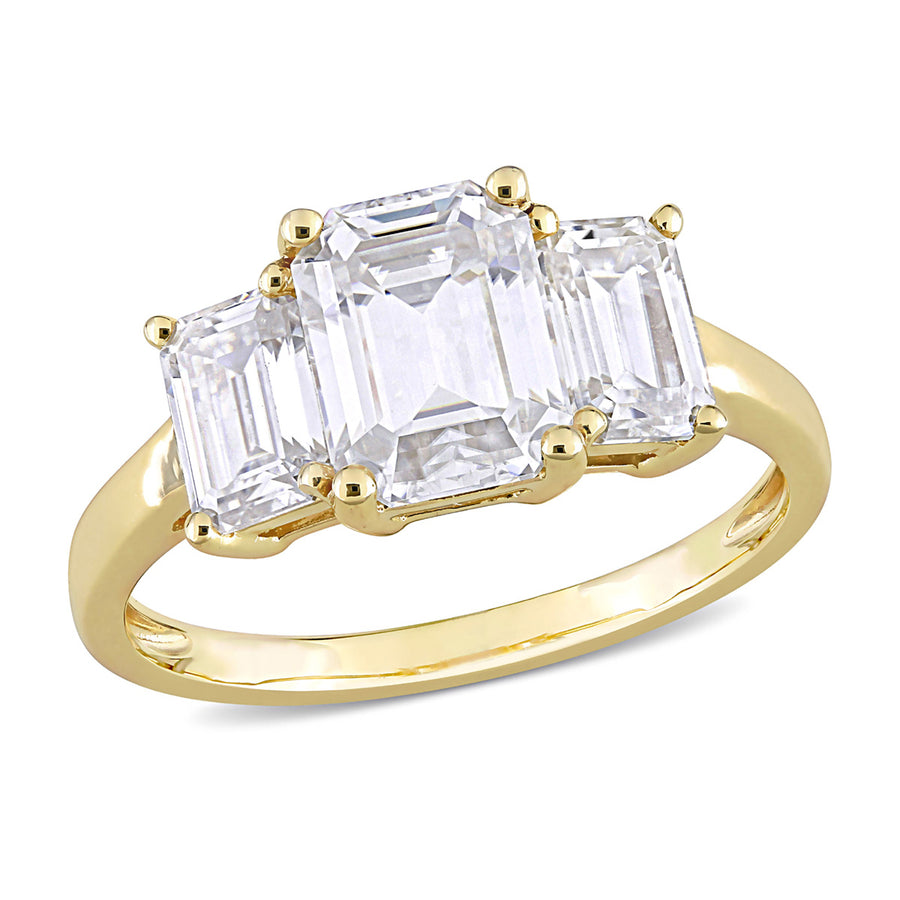 2.70 Carat (ctw) Lab-Created Three-Stone Octagon Moissanite Engagement Ring in 10K Yellow Gold Image 1