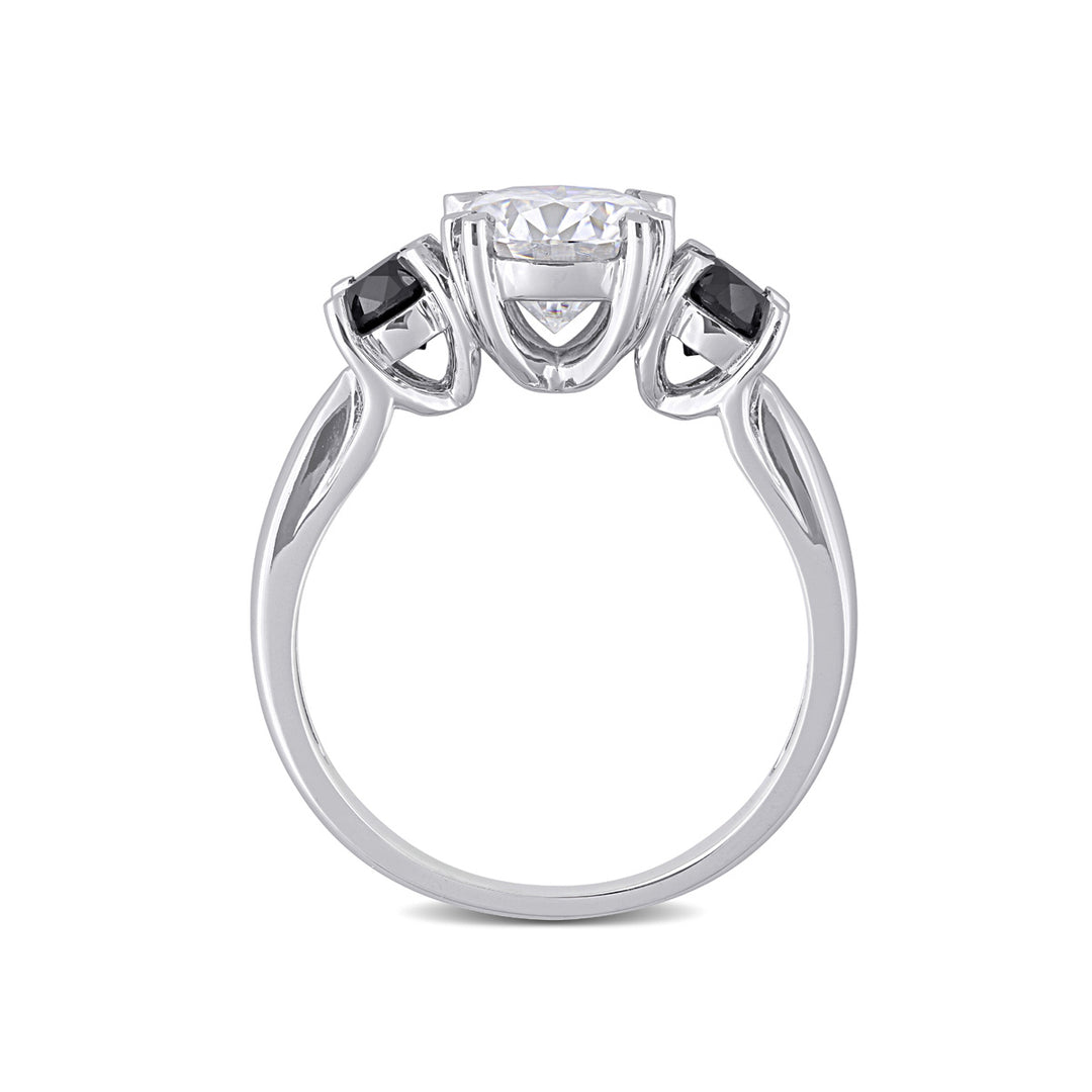 1.85 Carat (ctw) Lab-Created Three-Stone Moissanite Engagement Ring in 10K White Gold with Black Diamonds Image 4