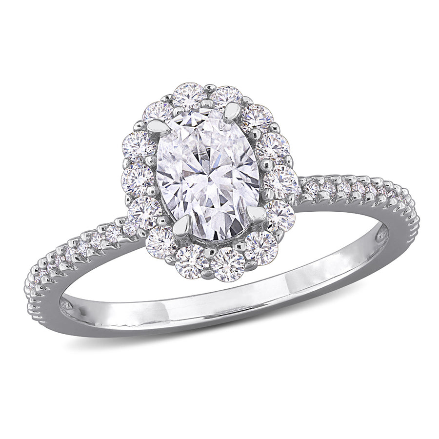 1.42 Carat (ctw) Lab-Created Oval Halo Moissanite Engagement Ring in Sterling Silver Image 1