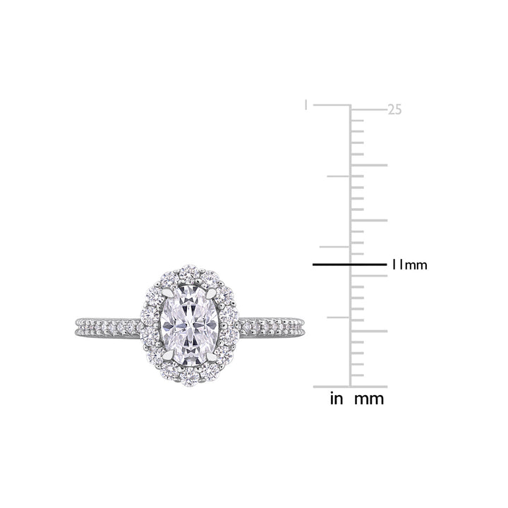 1.42 Carat (ctw) Lab-Created Oval Halo Moissanite Engagement Ring in Sterling Silver Image 4