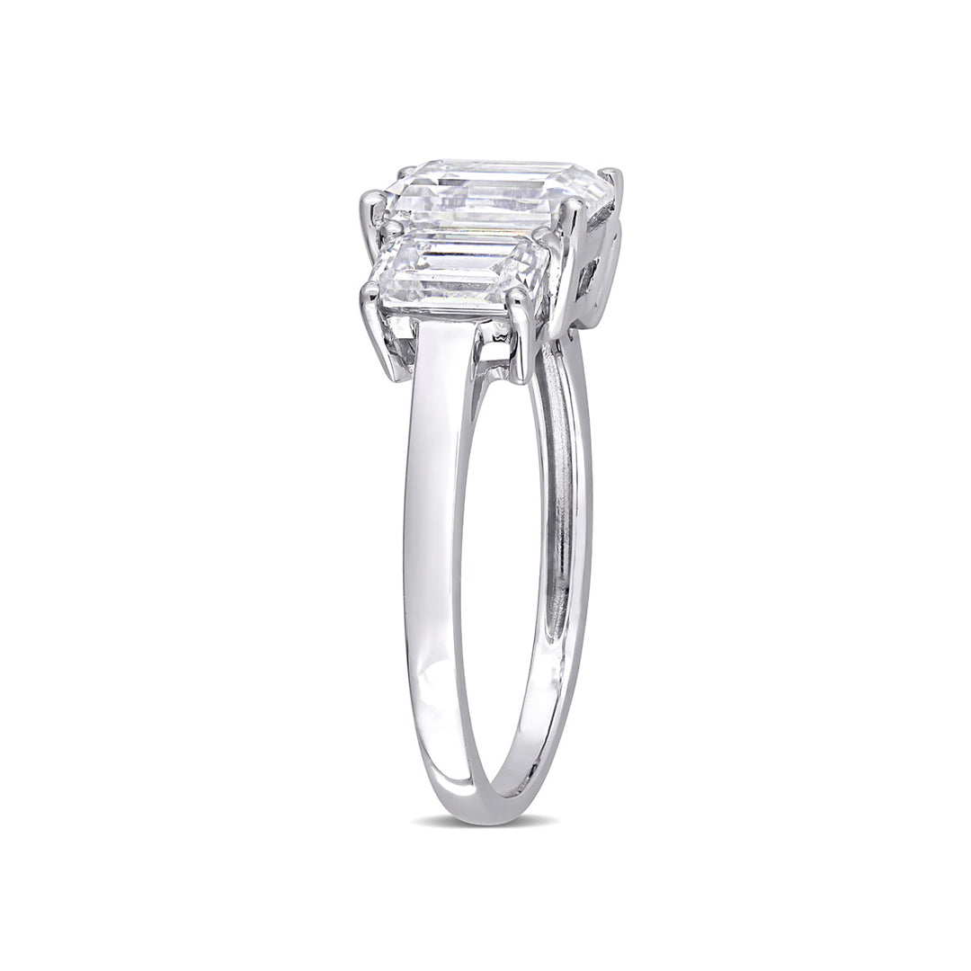 2.70 Carat (ctw) Lab-Created Three-Stone Octagon Moissanite Engagement Ring in 10K White Gold Image 3