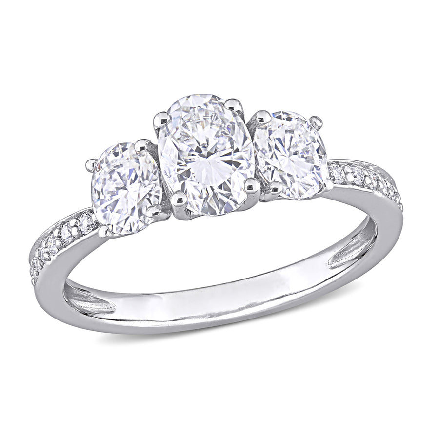 1.80 Carat (ctw) Lab-Created Three-Stone Oval Moissanite Engagement Ring in 10K White Gold Image 1