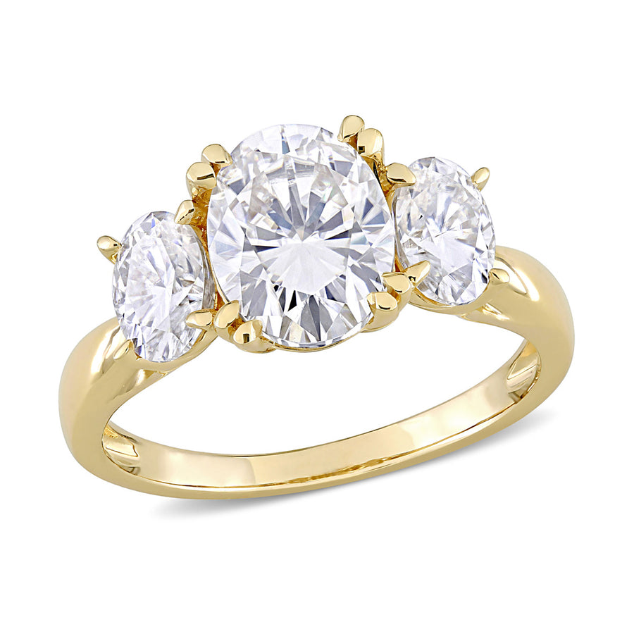 3.00 Carat (ctw) Lab-Created Three-Stone Oval Moissanite Engagement Ring in 10K Yellow Gold Image 1
