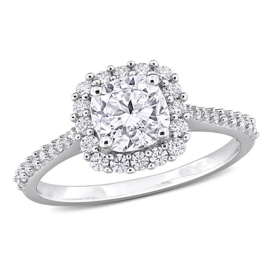 1.38 Carat (ctw) Lab-Created Halo Moissanite Engagement Ring in Sterling Silver Image 1