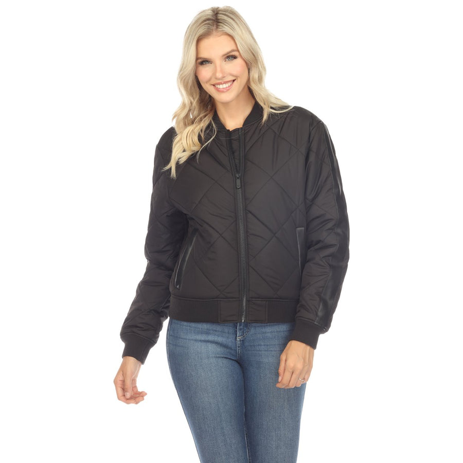 White Mark Womens Quilted Puffer Bomber Jacket Image 1
