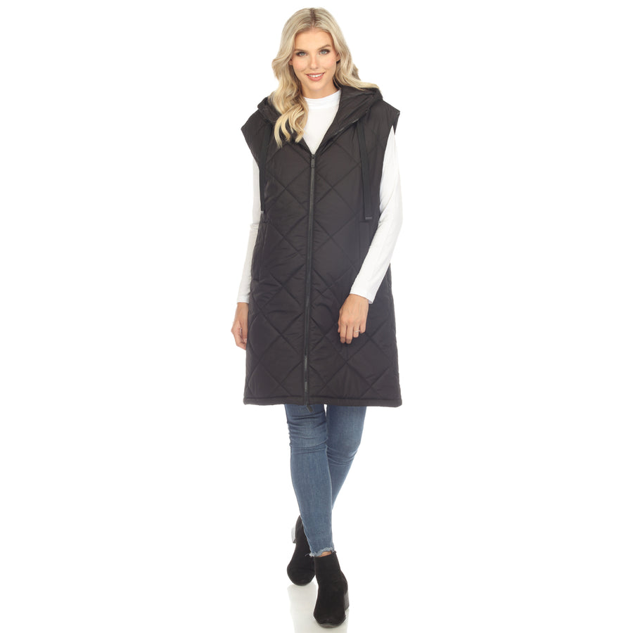 White Mark Womens Long Length Hooded Puffer Coat Vest Image 1