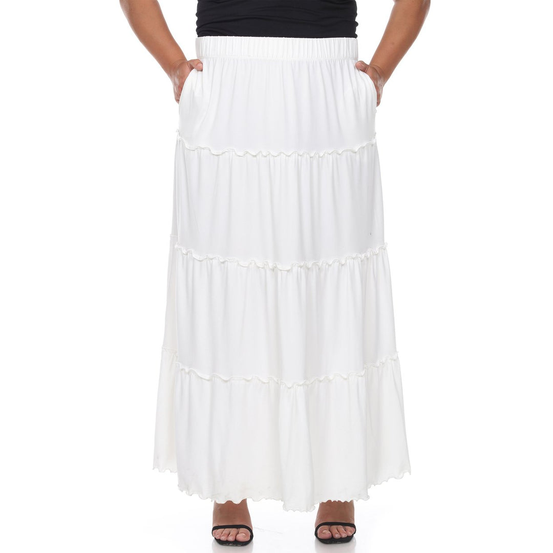 White Mark Womens Plus Size Tiered Maxi Skirt with Pockets Image 3