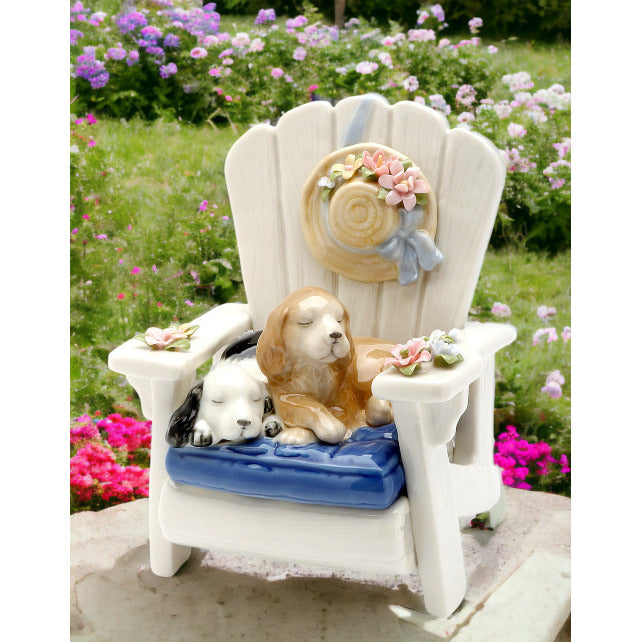Ceramic Dogs On Garden Chair Music BoxHome DcorKitchen Dcor, Image 1