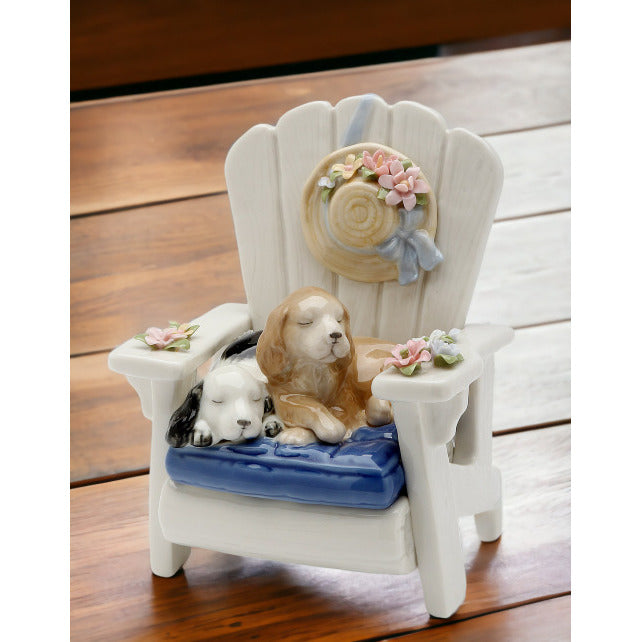 Ceramic Dogs On Garden Chair Music BoxHome DcorKitchen Dcor, Image 2
