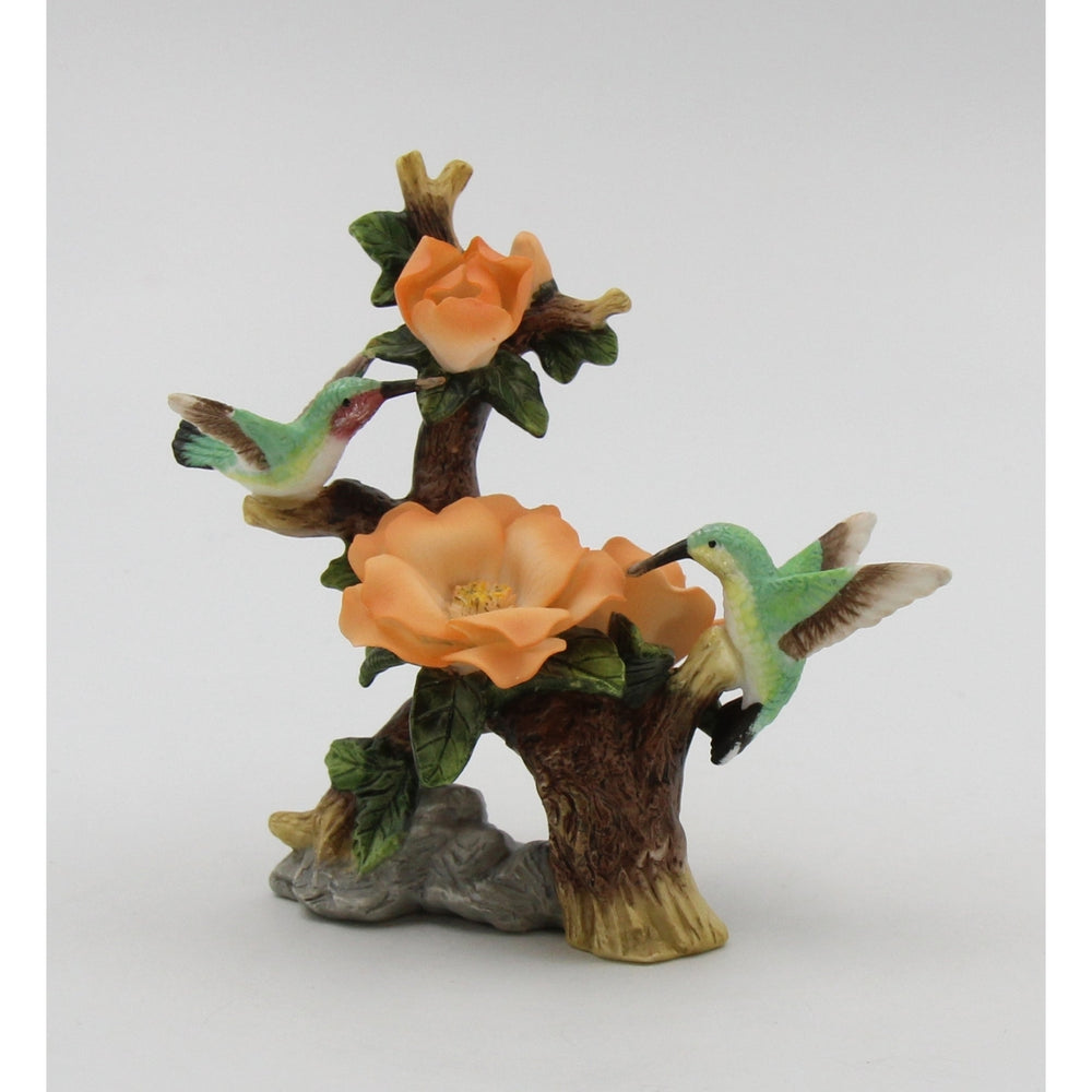 Ceramic Hummingbirds with Orange Rose Flower FigurineHome DcorMomKitchen Dcor, Image 2